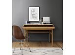 Schreibtisch WOODMAN "Carteret Computer-Tisch mit ausziebarer Arbeitsplatte", braun (eiche), B:115cm H:84cm T:44cm, Tische, Schreibtisch, edles Holzfurnier, Gestell Massivholz, Breite 115 cm