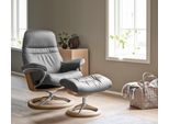 Fußhocker STRESSLESS "Sunrise", grau (grau batick), B:57cm H:42cm T:40cm, Leder BATICK: BATICK ist ein leicht korrigiertes, durchgefärbtes und genarbtes Möbelleder, bei dem die meisten Unebenheiten und Spuren in der Regel entfernt wurden.;Leder PALOMA: PALOMA ist ein durchgefärbtes Semianilin-Möbelleder mit natürlicher Narbung.;ROHLEDER Stoff Q2 FARON: Ein fester zuverlässiger Bouclé mit einem str