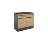 P & B Küchenunterschrank, Anthrazit, Eiche Artisan, Holzwerkstoff, 2 Fächer, 2 Schublade(n) Schubladen, einzeln stellbar, 100x90x60 cm, Küchen, Küchenmöbel, Küchenschränke, Küchenunterschränke