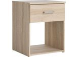 Nachtkommode HOME AFFAIRE "Spce", braun (eiche), B:37,6cm H:47,5cm T:35,95cm, Holzwerkstoff, Sideboards, Nachtkommode, Mit grauem Stangengriff, einfache Selbstmontage, für Schlafzimmer