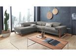 Ecksofa W.SCHILLIG "finn, Designsofa mit tollem Sitzkomfort, bequem, L-Form", grau (grau s22), B:281cm H:71cm T:230cm, Flachgewebe S22 (100% Polyester);Stoff S37 (100% Polyester);Longlife Xtra-Leder Z59: Glattleder mit modischer Prägung. Hautstärke 0, 9 - 1, 1 mm, Sofas, Ecksofa, German Design Award 2016, Fußgestell Nussbaum natur, Breite 281 cm