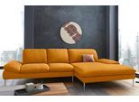 Ecksofa W.SCHILLIG "enjoy&MORE, Designsofa, bequem, zeitlos und elegant, L-Form", gelb (brandy s37), B:340cm H:87cm T:185cm, Chenille-Flachgewebe R66 (85% Polyester, 15% Nylon);Longlife Xtra-Leder Z59: Glattleder mit modischer Prägung. Hautstärke 0, 9 - 1, 1 mm;Stoff S37 (100% Polyester), Sofas, Ecksofa, mit Sitztiefenverstellung, Füße Chrom glänzend, Breite 340 cm