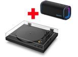 SONY Plattenspieler "PS-LX5BT Plattenspieler + Field 5 Bluetooth-Lautsprecher", schwarz, B:43cm H:11,7cm T:36,6cm, Plattenspieler, Vollautomatik, Riemenantrieb, Tonabnehmer, Hi Res Wi, Phono Vorv., Plattenspieler