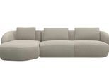 Wohnlandschaft FLEXLUX "Torino, rund, L-Form, Sofa-Ecke mit Recamiere, Longchair-Sofa", beige (natural), B:307cm H:85cm T:146cm, 100% Polyester, Sofas, Wohnlandschaft, Modernes, organisches Sofa-Design, Kaltschaum, Wellenunterfederung