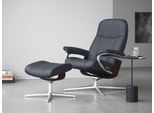 Relaxsessel STRESSLESS "Consul", blau (atlantic blau batick), B:78cm H:97cm T:70cm, Leder BATICK: BATICK ist ein leicht korrigiertes, durchgefärbtes und genarbtes Möbelleder, bei dem die meisten Unebenheiten und Spuren in der Regel entfernt wurden., Sessel, Relaxsessel, mit Cross Base, Größe S, M & L, Holzakzent Braun