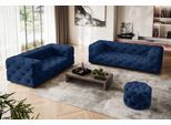 2-Sitzer HOME AFFAIRE "FOLLINA", blau (dunkelblau), B:193cm H:71cm T:100cm, 100% Polyester, Sofas, 2-Sitzer, 2-Sitzer Sofa mit klassischer Chesterfield-Knopfheftung