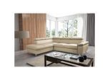 Livetastic , Beige , Textil, Leder , Echtleder , Rindleder , Ottomane links, L-Form , 248x208 cm , Made in EU , Lederauswahl, Rücken echt ,
