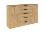 Rauch Möbel , Graphitfarben, Eiche Artisan , Holzwerkstoff , 4 Fächer , 5 Schublade(n) Schubladen , 160x100x42 cm , Blauer Engel, BQ - Bündnis für Qualität, Made in Germany ,