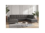 Sit & More , Anthrazit , Textil, Leder , Kombination Echtleder/Stoff , Nappaleder , Ottomane rechts, U-Form , 319x212 cm , Goldenes M, Made in Europe, DGM-Klimapakt , Schlafen auf Sitzhöhe, Armteil links ,