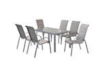 Gardenson , Braun, Silberfarben , Metall, Textil , Uni , Stühle stapelbar, Tisch mit Glasplatte ,