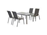 Gardenson , Silberfarben, Anthrazit , Metall, Textil , Uni , Tisch mit Glasplatte, Stühle stapelbar ,