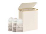 Boxxx Wäschekorb, Weiß, Beige, Metall, Kunststoff, Textil, Naturmaterialien, Lederlook, 150 L, rechteckig, 60x70.5x38.5 cm, Tragegriffe, Deckel, zusammenfaltbar, Ordnen & Aufbewahren, Wäschekörbe & Tonnen