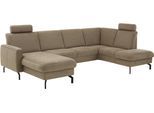 Wohnlandschaft DIE PLANBAR "PP-PF25099, U-Form, Breite 307cm", braun (asina mandel), B:307cm H:88cm T:190cm, 94% Polyester, 6% Nylon, Sofas, Wohnlandschaft, Wahlweise mit Kopfstützen, Stauraum und motorischer Vorziehbank