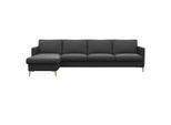 Ecksofa FLEXLUX "Fiore, super Sitzkomfort durch Kaltschaum im Sitz, L-Form", schwarz (deep schwarz), B:280cm H:85cm T:159cm, 100% Echteder, Sofas, Ecksofa, schmale Armlehnen, Füße Alu+ Eiche
