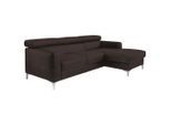 Livetastic , Dunkelbraun , Leder , Echtleder , Rindleder , Ottomane rechts, L-Form , 226x169 cm , Made in EU , seitenverkehrt erhältlich, Armteil links, Armteil rechts ,