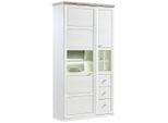 Hom`in Vitrine , Grau, Weiss , Glas, Holzwerkstoff , 4 Fächer , 3 Schublade(n) Schubladen , 110x209x43 cm , Typenauswahl , Esszimmer, Vitrinen, Vitrinenschränke