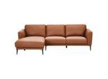 Novel Ecksofa, Cognac, Metall, Echtleder, Büffelleder, 3-Sitzer, L-Form, Ottomane links, 253x160 cm, Armteil links, rechts, Wohnzimmer, Sofas & Couches, Wohnlandschaften, Ecksofas