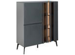 Novel Highboard, Grau, Schwarz, Metall, Glas, Holzwerkstoff, 5 Fächer, warmweiß, 96.3x117x41.5 cm, Bsci, Beimöbel erhältlich, stehend, Beleuchtung, Wohnzimmer, Kommoden & Sideboards, Highboards