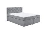 Boxxx Boxspringbett, Grau, Kunststoff, H2, Höhe ca. 15 cm, 140x200 cm, Oeko-Tex® Standard 100, gepolstertes Kopfteil, Topper durchgehend, in verschiedenen Größen erhältlich, Matratze durchgehend, Kinderzimmer & Jugendzimmer, Jugendmöbel, Jugendbetten, Jugend-Boxspringbetten