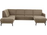 Wohnlandschaft DIE PLANBAR "PP-PF25099, U-Form, Breite 307cm", braun (asina mandel), B:307cm H:88cm T:190cm, 94% Polyester, 6% Nylon, Sofas, Wohnlandschaft, Wahlweise mit Kopfstützen, Stauraum und motorischer Vorziehbank