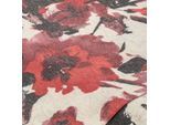 Strickstoff "Blumen", wollweiß/rot