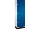 C+P Schliessfachschrank Cambio, 2 Abteile, 6 Fächer, mit Sockel, B 600 x T 525 x H 1980 mm, lichtgrau/enzianblau