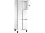 C+P Schliessfachschrank Cambio, 2 Abteile, 6 Fächer, auf Füssen, B 600 x T 525 x H 1980 mm, verkehrsweiss/weiss