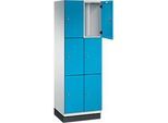 C+P Schliessfachschrank Cambio, 2 Abteile, 6 Fächer, mit Sockel, B 600 x T 525 x H 1980 mm, lichtgrau/lichtblau