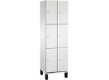 C+P Schliessfachschrank Cambio, 2 Abteile, 6 Fächer, auf Füssen, B 600 x T 525 x H 1980 mm, lichtgrau