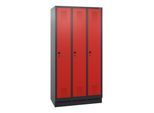 STIER Garderobenschrank 1800 x 610 x 500mm 3 Abteile Anthrazitgrau/Rot (907709)