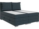 Boxspringbett FORTE "Pillows mit Bettkasten, erhältlich in den Breiten 140, 160 & 180cm", dunkelblau, B:190cm L:224cm, Der Bezugsstoff Baltimore aus 100% Polyester ist ein moderner Strukturstoff mit weicher Oberfläche und hoher Strapazierfähigkeit (über 30.000 Martindale-Zyklen). Er ist atmungsaktiv, antiallergen, OEKO-TEX- und REACH-zertifiziert und eignet sich dank Pet-Friendly-Technologie beson