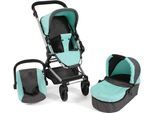 Kombi-Puppenwagen CHIC2000 "Fides 3in1", grau (melange mint), Puppenwagen, KinderB:61cm H:85cm T:61cm, Kunststoff, Polyester, Stahl, Kombi-Puppenwagen, mit Babywanne, Sportsitz und Autositz, B:61cm H:85cm T:61cm