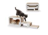 PetRhein Ausziehbar 55–116 cm Kratzbrett für Katzen | 3-in-1 XXL Katzenhöhle & Katzentreppe & Kratzpappe,Beidseitig nutzbar – Stabil für große Katzen,Recycelbarer Karton