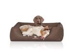Knuffelwuff Orthopädisches Hundebett Chesapeake aus Laser gestepptem marmoriertem Kunstleder braun XL