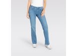 Bootcut-Jeans MAC "LAURA", Damen, Gr. 44, Länge 30, blau (winter baby blau), Denim/Jeans, Obermaterial: 91% Baumwolle, 7% Elastomultiester, 2% Elasthan, flare fit lang, Jeans, Figurformende Denim-Qualität
