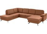 Wohnlandschaft DIE PLANBAR "PN-EM15047 U-Form, ohne Kopfstützen", braun (parkett), B:309cm H:88cm T:235cm, Sofas, Wohnlandschaft, Echtleder, wahlweise mit Schlaffunktion u. Stauraum