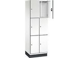 C+P Schliessfachschrank Cambio, 2 Abteile, 6 Fächer, mit Sockel, B 600 x T 525 x H 1980 mm, verkehrsweiss/weiss