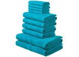 Handtuch Set OTTO HOME "Vanessa, 10-tlg Handtuch-Set, weich, in Standard- und Premium-Qualität", blau (türkis), 10 tlg., Standard (420g/m²), Walkfrottee, Walkfrottee, Obermaterial: 100% Baumwolle, Handtuch-Sets, Handtuch Set, 100% Baumwolle, Duschtücher, Handtücher, Gästetücher, mit Bordüre, Topseller