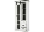 Vitrine HOME AFFAIRE "Sherwood, Hochschrank im Industrial-Style, moderne Glasvitrine", weiß (pinie weiß dekor), B:93cm H:201cm T:38cm, Schränke, Vitrine, Scheunentorbeschlag und Apothekergriffe aus Metall, Höhe 201 cm