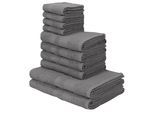 Handtuch Set OTTO HOME "Vanessa, 10-tlg Handtuch-Set, weich, in Standard- und Premium-Qualität", grau (mittelgrau), 10 tlg., Standard (420g/m²), Walkfrottee, Walkfrottee, Obermaterial: 100% Baumwolle, Handtuch-Sets, Handtuch Set, 100% Baumwolle, Duschtücher, Handtücher, Gästetücher, mit Bordüre, Topseller