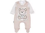 Strampler TUPTAM "Set Baby Unisex Strampler-Set mit Aufdruck Spruch 2-tlg", Mädchen, Gr. 50, N-Gr, blau (teddybär beige), Obermaterial: 100% Baumwolle CO., Overalls