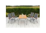 Gardenson , Grau, Naturfarben, Silberfarben , Holz, Metall, Textil , Akazie , Hartholz , rechteckig , FSC 100% , Stühle klappbar, Rückenlehne mehrfach verstellbar ,
