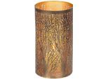 Kerzenlaterne AMBIENTE HAUS "Stumpenkerzenhalter Walddesign, Höhe ca. 16 cm", gold (schwarz, goldfarben), B:11cm H:16cm T:11cm, Eisen, Kerzenhalter, Kerzenlaterne, aus pulverbeschichtetem Metall