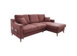 P & B , Rosa , Textil , Buche , massiv , Struktur , Füllung: Schaumstoff,Schaumstoff , Ottomane rechts, L-Form , 228x150 cm , Made in EU , Liegefunktion, Schlafen auf Sitzhöhe ,