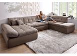 Wohnlandschaft DOMO COLLECTION "MORIC 353x216x80 cm, mit viel Platz, U-Form, auch in Cord", braun (espresso, beige, braun), B:353cm H:80cm T:216cm, Microfaser PRIMABELLE / Struktur (90% Polyester/ 10% Polyacryl);Kunstleder SOFTLUX / Struktur (90% Polyester/ 10% Polyacryl), Sofas, Wohnlandschaft, im XXL-Format, wahlweise mit Bettfunktion und Armlehnenverstellung