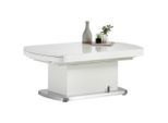 Venda Couchtisch, Weiß, Metall, Glas, Holzwerkstoff, rechteckig, Säule, Bodenplatte, 75x50-78x120-180 cm, ausziehbar, höhenverstellbar, Wohnzimmer, Wohnzimmertische, Couchtische, Couchtische Glas
