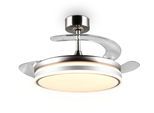 REALITY LEUCHTEN LED Deckenleuchte "VOLDA mit Ventilator, Deckenventilator mit ausklappbaren Flügeln 30W", silber (nickel), 1, Ø 106cm H: 42cm, 1 Stk., Leuchten, Ø 49-106 cm (aufgeklappt), 6 Stufen, LED 30W CCT dimmbar Timer Fernb., LED Deckenleuchte