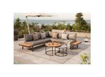 Ambia Garden Loungegarnitur , Grau , Holz, Metall, Glas , Akazie , massiv , Füllung: Polyester,Komfortschaum , L-Form , UV-beständig, Tisch mit Glasplatte , Gartenmöbel, Loungemöbel, Gartenlounge-Sets