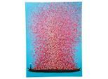 Kare-Design Bild, Blau, Rosa, Holz, Textil, Fichte, massiv, Blumen, rechteckig, 80x100x3.5 cm, handgemalt, Bilder und Zubehör, Wandbilder, Sonstige Wandbilder