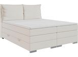 Boxspringbett FORTE "Pillows", beige (hellbeige), B:150cm L:224cm, Der Bezugsstoff Baltimore aus 100% Polyester ist ein moderner Strukturstoff mit weicher Oberfläche und hoher Strapazierfähigkeit (über 30.000 Martindale-Zyklen). Er ist atmungsaktiv, antiallergen, OEKO-TEX- und REACH-zertifiziert und eignet sich dank Pet-Friendly-Technologie besonders für Haushalte mit Haustieren., Komplettbetten,
